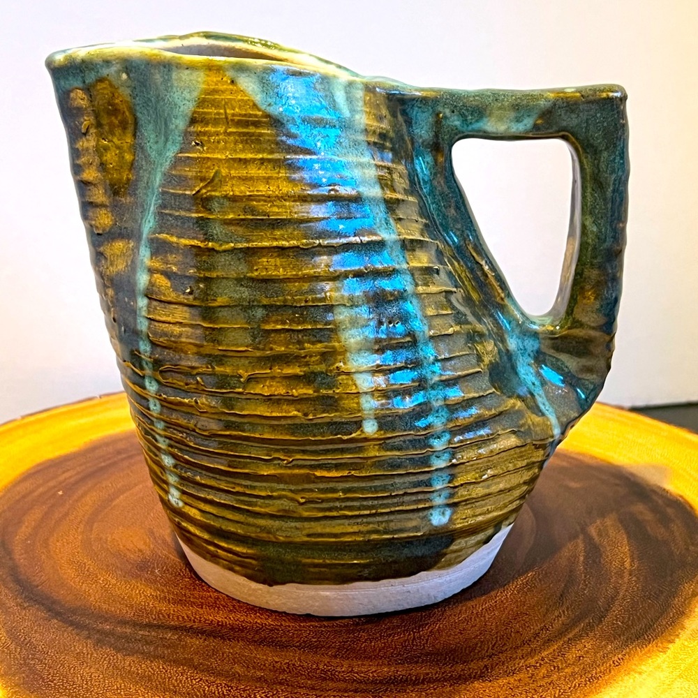 Lander WY Studio Pottery Ribbed Jug Pitcher Artist Signed. Circa 1970